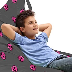 ambesonne skull lounger chair bag, hand drawn style pink emo skulls teenager lifestyle youth culture, high capacity storage with handle container, lounger size, dark taupe hot pink
