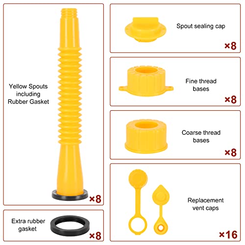 NEAGLORY 8-Kit Gas Can Spout Replacement, Flexible Pour Nozzle with Screw Collar Caps, Spout, Spout Sealing Cap, Extra Rubber Gasket, Replacement Vent Caps Suitable for Most 1/2/5/10 Gal Oil Cans