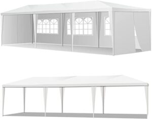 heavy duty canopy event tent-10’x30′ outdoor white gazebo party wedding tent, sturdy steel frame shelter w/5 removable sidewalls waterproof sun snow r