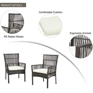 LOKATSE HOME 2 Pieces Outdoor Wicker Chair Metal Dining Armchairs with Cushion, Beige