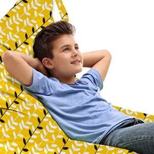 ambesonne leaves lounger chair bag, diagonal leaves pattern with monochrome tones on yellow, high capacity storage with handle container, lounger size, yellow grey
