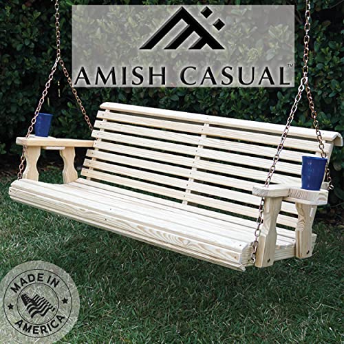 Amish Casual Heavy Duty 800 Lb Roll Back 4ft. Treated Porch Swing with Cupholders