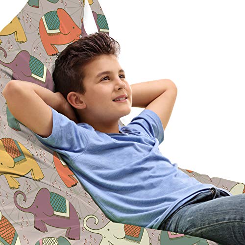 Ambesonne Animal Lounger Chair Bag, Hand Drawn Style Animal Characters with Bicycle Wheels Background, High Capacity Storage with Handle Container, Lounger Size, Multicolor