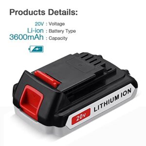 ORHFS Upgraded 2Packs 3600mAh 20 Volt MAX Lithium Ion Battery LBX20 Replace for Black+Decker 20V Max Lithium Battery LBXR20 LB20 LBX20 Black Decker 20v Battery