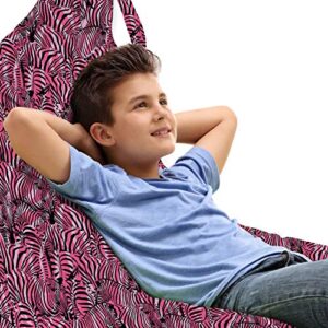 ambesonne pink zebra lounger chair bag, bunch of zebra forming contemporary prehistoric pattern illustration, high capacity storage with handle container, lounger size, black pink pale mauve