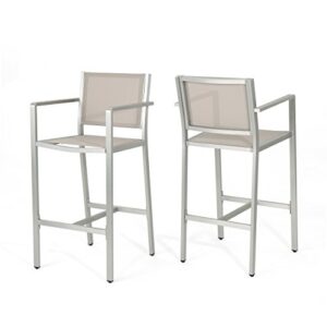 christopher knight home tammy coral outdoor grey mesh 29.50 inch barstools with silver rust-proof aluminum frame (set of 2),