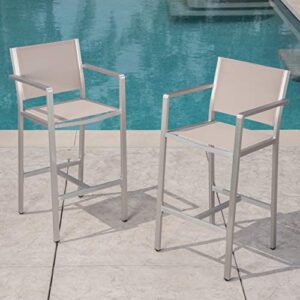 Christopher Knight Home Tammy Coral Outdoor Grey Mesh 29.50 Inch Barstools with Silver Rust-Proof Aluminum Frame (Set of 2),