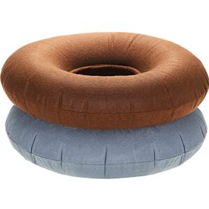 2 pieces inflatable donut cushion inflatable ring cushion seat 15 inch round inflatable cushion portable donut cushion pillow for home office chair wheelchair car, 2 colors (grey, light brown)
