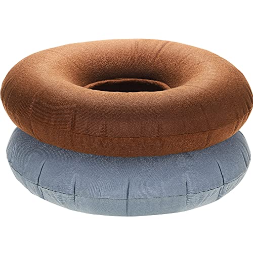 2 Pieces Inflatable Donut Cushion Inflatable Ring Cushion Seat 15 Inch Round Inflatable Cushion Portable Donut Cushion Pillow for Home Office Chair Wheelchair Car, 2 Colors (Grey, Light Brown)