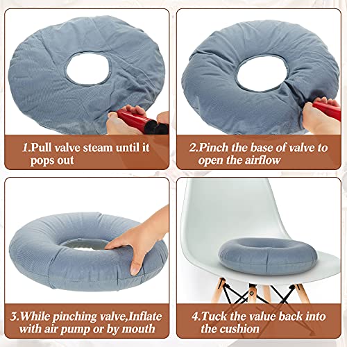 2 Pieces Inflatable Donut Cushion Inflatable Ring Cushion Seat 15 Inch Round Inflatable Cushion Portable Donut Cushion Pillow for Home Office Chair Wheelchair Car, 2 Colors (Grey, Light Brown)