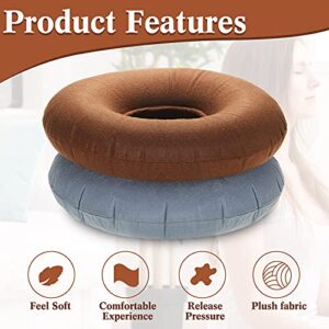 2 Pieces Inflatable Donut Cushion Inflatable Ring Cushion Seat 15 Inch Round Inflatable Cushion Portable Donut Cushion Pillow for Home Office Chair Wheelchair Car, 2 Colors (Grey, Light Brown)