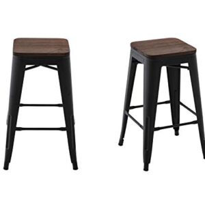 Kmax Industrial Metal Bar Stools Set - Counter Height Bar Stools Chairs Wood Seat Without Backrest Indoor Outdoor, 26", Set of 4, Black