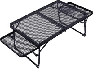 omkuosya folding camping table with 2 side panels portable small lightweight aluminum alloy frame metal grid desktop camp table for outdoor picnic bbq travel, black