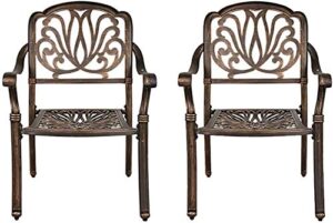 okida 2 piece patio bistro chairs outdoor dining chairs set cast aluminum chairs for home patio garden deck, antique bronze finish