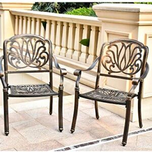 OKIDA 2 Piece Patio Bistro Chairs Outdoor Dining Chairs Set Cast Aluminum Chairs for Home Patio Garden Deck, Antique Bronze Finish