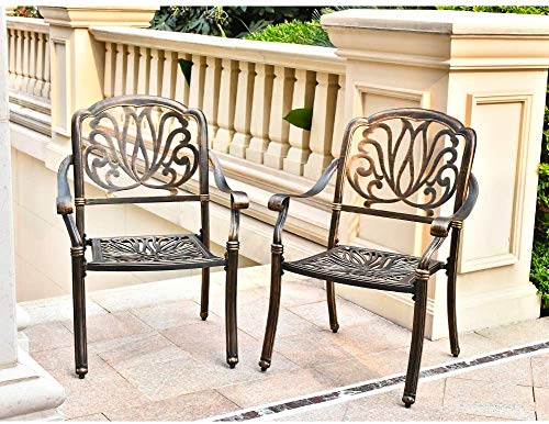 OKIDA 2 Piece Patio Bistro Chairs Outdoor Dining Chairs Set Cast Aluminum Chairs for Home Patio Garden Deck, Antique Bronze Finish