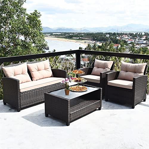 LIRUXUN 8PCS Outdoor Rattan Furniture Set Cushioned Sofa Armrest Table Single Sofa Loveseat