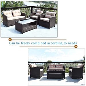 LIRUXUN 8PCS Outdoor Rattan Furniture Set Cushioned Sofa Armrest Table Single Sofa Loveseat