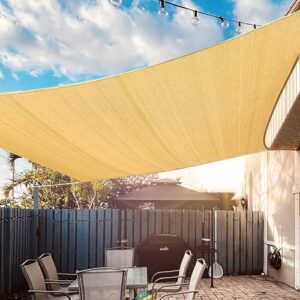 uirway sun shade sail 12x16ft rectangle canopy, 95% uv block, 185gsm breathable sunshade for patio, garden, pergola, backyard – sand