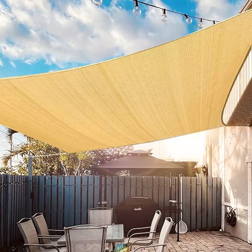 UIRWAY Sun Shade Sail 12x16FT Rectangle Canopy, 95% UV Block, 185GSM Breathable Sunshade for Patio, Garden, Pergola, Backyard - Sand