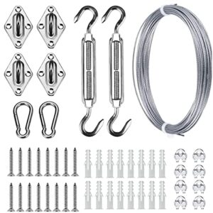 sun shade hardware kit for rectangle and square sun shade sails installation,5 inch anti-rust sail shade hardware kit with 30 ft 1/8 od heavy duty cable wire ropes
