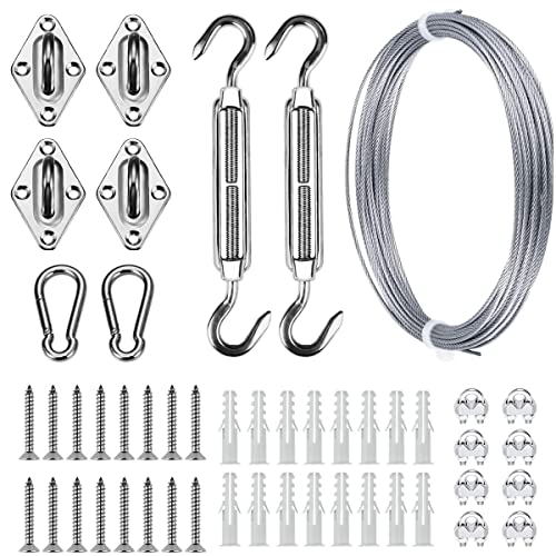 Sun Shade Hardware Kit for Rectangle and Square Sun Shade Sails Installation,5 inch Anti-Rust Sail Shade Hardware Kit with 30 ft 1/8 OD Heavy Duty Cable Wire Ropes