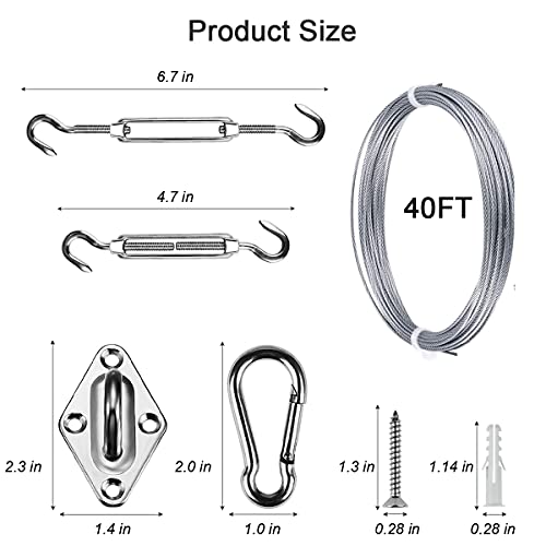 Sun Shade Hardware Kit for Rectangle and Square Sun Shade Sails Installation,5 inch Anti-Rust Sail Shade Hardware Kit with 30 ft 1/8 OD Heavy Duty Cable Wire Ropes