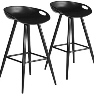 Set of 2 Bar Stools, 32.3-inch Simple Modern Style High Counter Stool with Low Backrest & Footrest & Metal Legs & PP Seat, Portable Barstools for Kitchen Island Patio Balcony, Full Black …