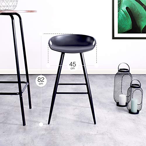 Set of 2 Bar Stools, 32.3-inch Simple Modern Style High Counter Stool with Low Backrest & Footrest & Metal Legs & PP Seat, Portable Barstools for Kitchen Island Patio Balcony, Full Black …