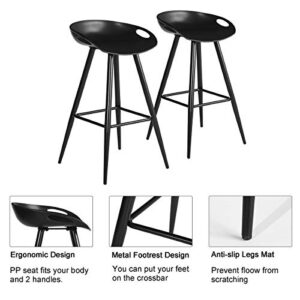 Set of 2 Bar Stools, 32.3-inch Simple Modern Style High Counter Stool with Low Backrest & Footrest & Metal Legs & PP Seat, Portable Barstools for Kitchen Island Patio Balcony, Full Black …