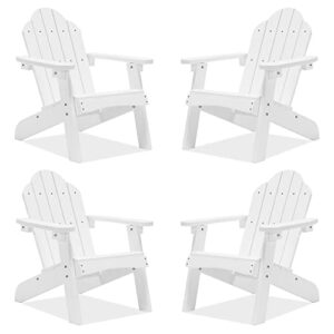 lue bona kids adirondack chairs set of 4, white poly lumber plastic adirondack outdoor chair, toddler patio chair for fire pit, balcony, backyard
