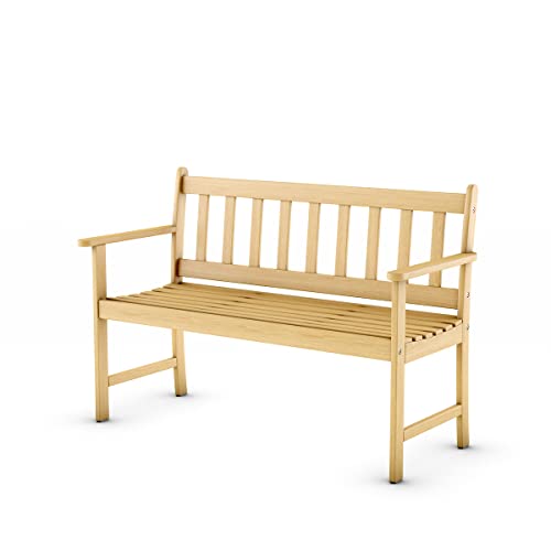 Brampton Omaha 2-Seat Capacity Patio Wood Bench | Teak Finish | Ideal for Outdoors and Indoors, Light Brown