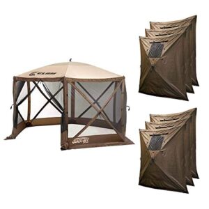 clam quick-set escape 11.5 x 11.5 ft portable pop up camping outdoor gazebo screen tent canopy shelter & carry bag with 6 wind & sun panels accessory