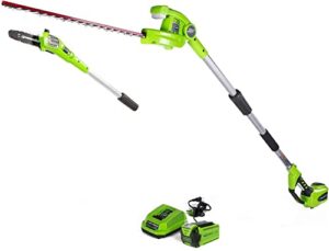 greenworks 40v 8-inch cordless pole saw with hedge trimmer attachment 2.0ah battery and charger included, psph40b210