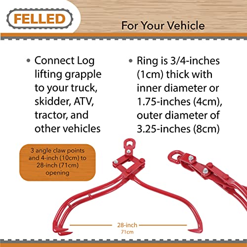 Felled 28in Log Lifting Tongs - 38in Cap Large Steel Timber Log Grapple Skidding Tongs for Wood Logging Equipment