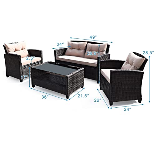 SDGH 8PCS Outdoor Rattan Furniture Set Cushioned Sofa Armrest Table Single Sofa Loveseat