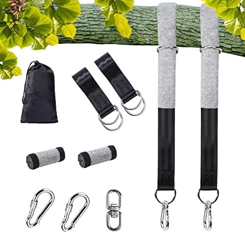 5FT Tree Swing Hanging Straps Kit 2 Pack, Holds 2000 lbs, 2 Tree Swing Straps+2 Heavy Duty Screw Lock Carabiners+2 Tree Protectors+Swivel Hook, Fast & Easy to Hang Any Swing or Hammock