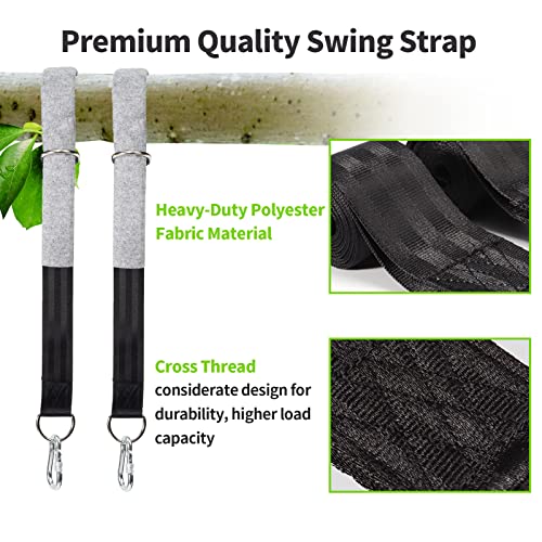 5FT Tree Swing Hanging Straps Kit 2 Pack, Holds 2000 lbs, 2 Tree Swing Straps+2 Heavy Duty Screw Lock Carabiners+2 Tree Protectors+Swivel Hook, Fast & Easy to Hang Any Swing or Hammock