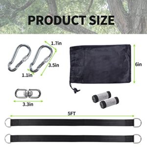 5FT Tree Swing Hanging Straps Kit 2 Pack, Holds 2000 lbs, 2 Tree Swing Straps+2 Heavy Duty Screw Lock Carabiners+2 Tree Protectors+Swivel Hook, Fast & Easy to Hang Any Swing or Hammock