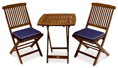 Outdoor Interiors S60040BL Eucalyptus 3Piece Square Bistro Outdoor Furniture Se, Blue