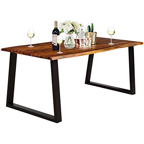 Giantex Rectangular Acacia Wood Dining Table Rustic Indoor &Outdoor Furniture (Rustic Brown&Black)