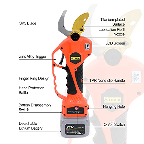 Cordless Pruning Shears, Electric Pruner with 7.5 Foot High Reach Extension Pole, Tool Belt, 2 Pack 25V Lithium Battery, SK5 Blades, 1.6 Inch Cutting Diameter, LCD Display Screen