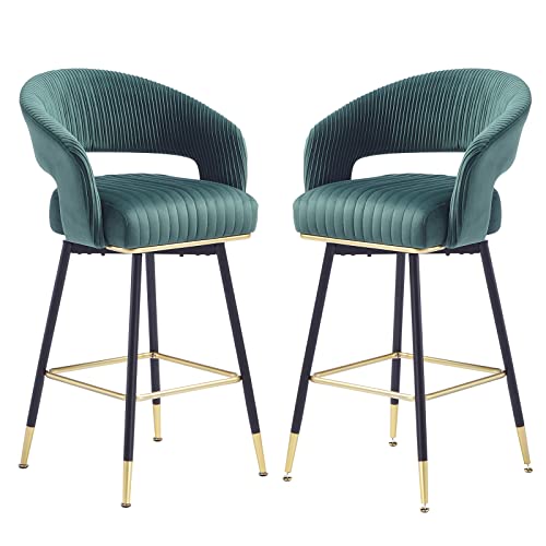 FERFALDER Luxury Bar Stools Swivel Bar Stools with Back and Cushion 40" Bar Height Stools Counter Stools, Green