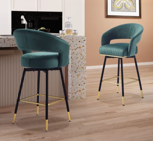 FERFALDER Luxury Bar Stools Swivel Bar Stools with Back and Cushion 40" Bar Height Stools Counter Stools, Green