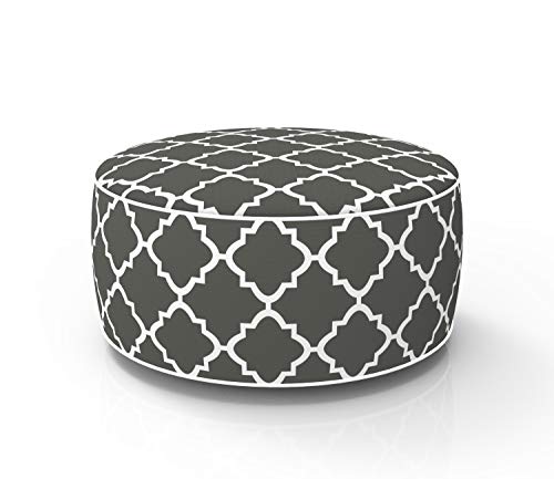 FBTS Prime Inflatable Footstool Ottoman Grey Geometry Round 21x9 Inch Patio Foot Stools and Ottomans Portable Footrest