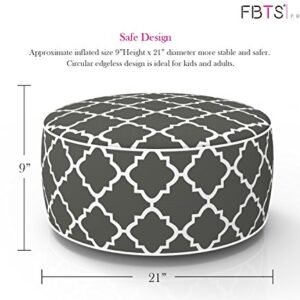 FBTS Prime Inflatable Footstool Ottoman Grey Geometry Round 21x9 Inch Patio Foot Stools and Ottomans Portable Footrest