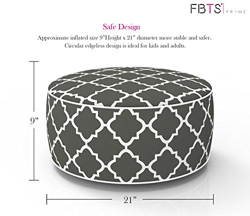 FBTS Prime Inflatable Footstool Ottoman Grey Geometry Round 21x9 Inch Patio Foot Stools and Ottomans Portable Footrest