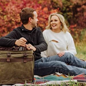 LEGACY - a Picnic Time Brand Somm - 12 Bottle Insulated Waxed Canvas Wine Bag with Rolling Cart, Khaki Green with Brown Accents