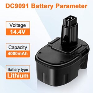 2Pack 14.4V 4.0Ah DC9091 Ni-Mh Replacement Battery for Dewalt 14.4Volt XRP DW9091 DW9094 DE9038 DE9091 DE9092 Batteries