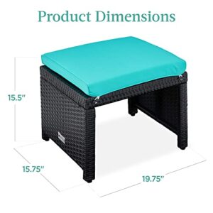 Best Choice Products Set of 2 Wicker Ottomans, Multipurpose Outdoor Furniture for Patio, Backyard, Additional Seating, Footrest, Side Table w/Removable Cushions, Steel Frame - Black/Teal